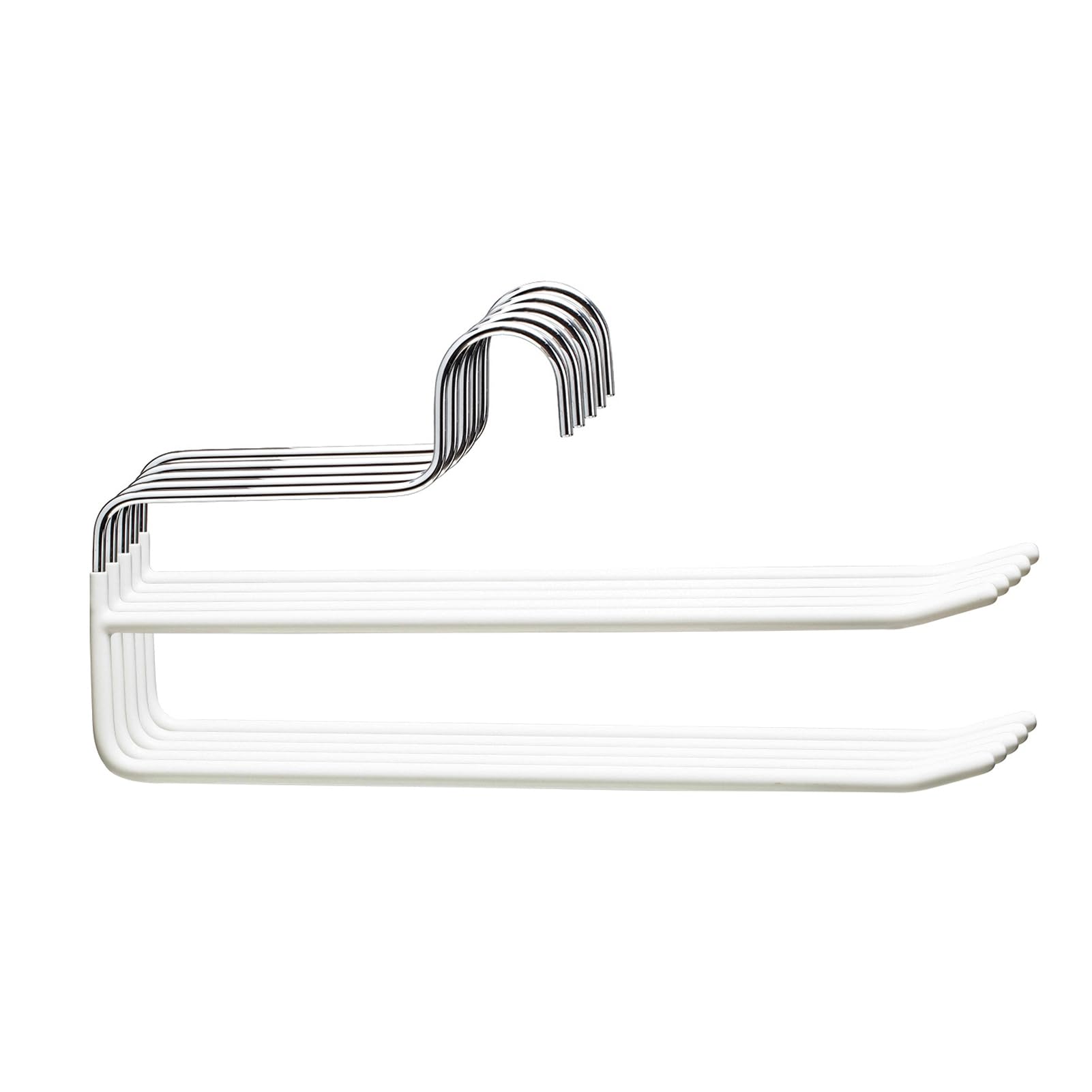 SHIMOYAMA Pants Hangers, 5 Pack, Metal Trouser Hangers Organisers, Open Ended Double Rods Hanger for Jeans Scarfs, Space-Saving Clothes Hanger (White)