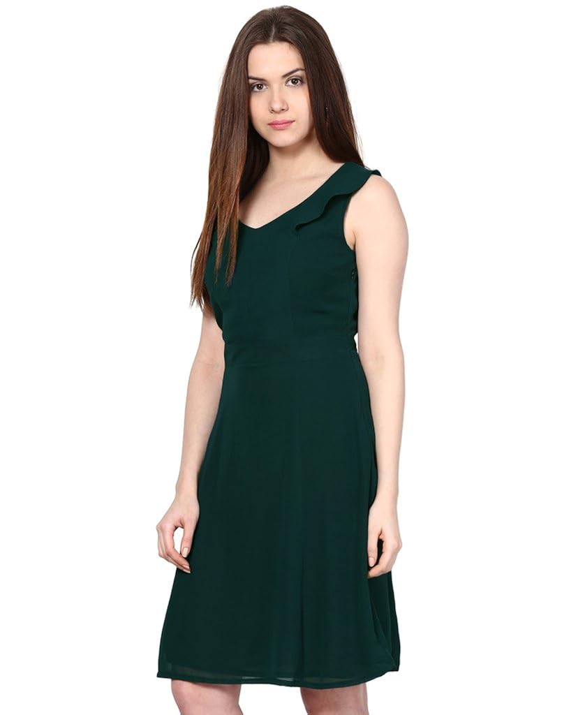 besiva women's midi fit and flare polyester solid sleeveless dress