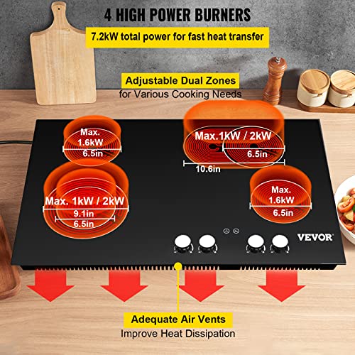VEVOR Built in Electric Stove Top, 30 inch 4 Burners, 220V Ceramic
