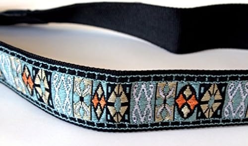Think Natural Solutions Embroidered Ocean Blue Green Camera Strap Leather Vintage Style, universal DSLR SLR woven Canon, Nikon, Pentax