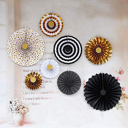 zorpia Gold Party Hanging Paper Fans Decoration Set for Wedding Birthday Party Baby Showers Round Events Accessories Set of 8 - Thumbnail 2