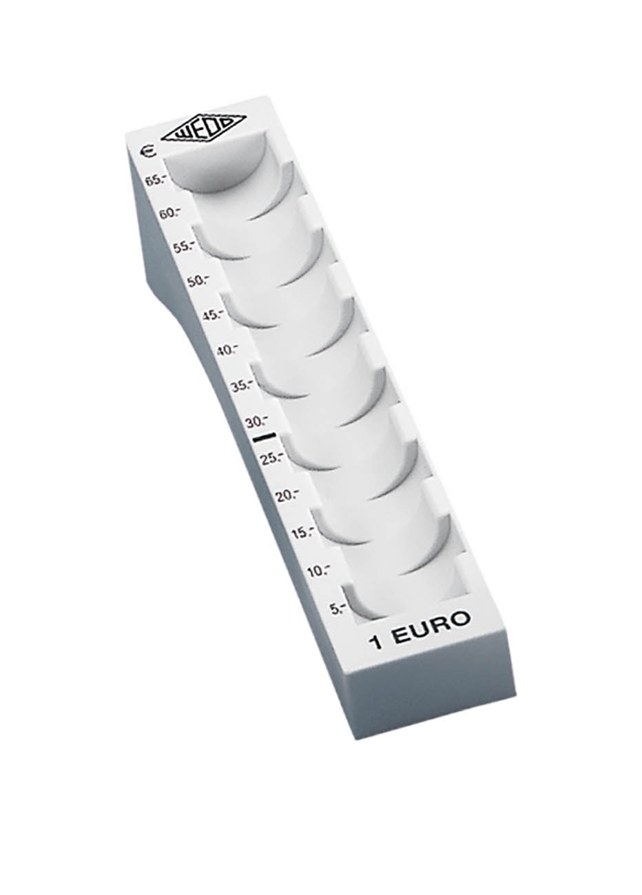Wedo 160710037 Coin Groove (1 Euro, Plastic for 65 Coins with Markings 18 x 4.5 x 3.58 cm) Light Grey