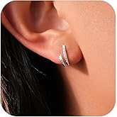 LOVPEPY 925 Sterling Silver CZ Crawler Earrings for Women,14k Gold Plated Pink Cubic Zirconia Cuff Wrap Stud Earring for Mom CZ Double Huggie Hoop Earring Hypoallergenic Wedding Valentine Jewelry Gift