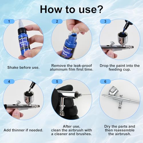 HOMY ARTY Airbrush Paint - 42 Colours with 6 Thinners and Cleaner 500ml with Brushes, Airbrush Ready Acrylic Paint for Metal, Plastic, Canvas, Wood, 20 ml/Bottle