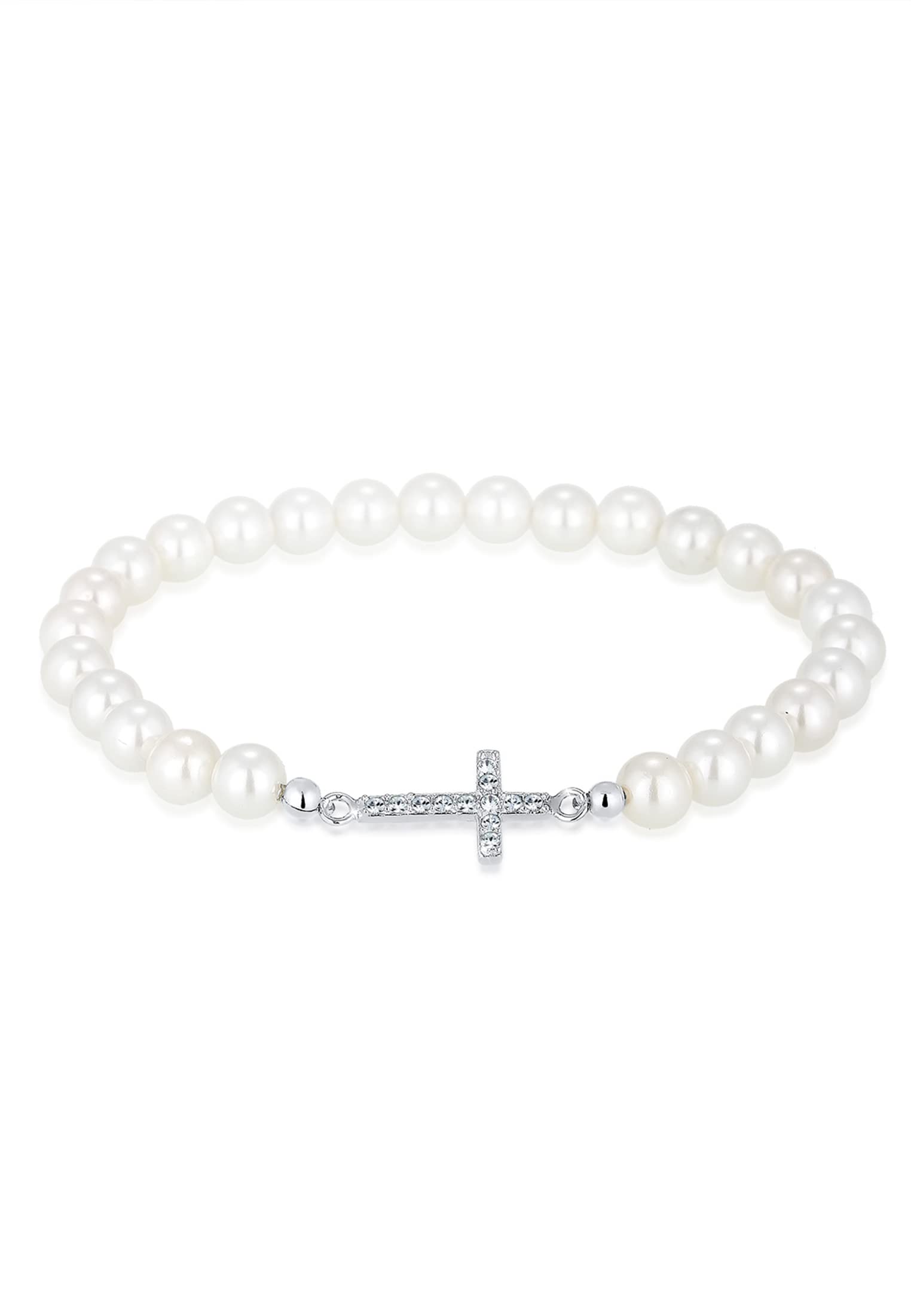 Elli Bracelet Women Cross Elegant with Shell Core Beads and Crystals in 925 Sterling Silver
