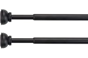 KXLife 2 Pack Spring Tension Curtain Rod, 1/2- inch Decorative Curtain Rods for Window, Café Rod, Black, (22-36 Inch)