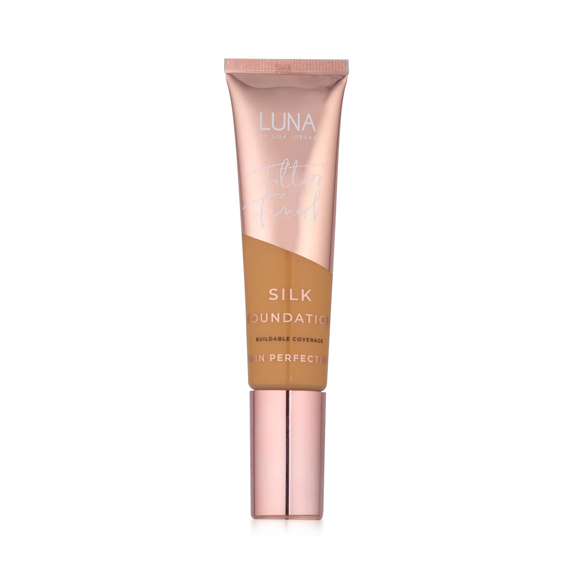 LUNA Silk Foundation in WARM TAN Shade - Contains Hyaluronic Acid, Vitamin C & A, Aloe Vera, and Shea Butter - Brightening Dewy Foundation Makeup - Hydrating Cream Foundation for Dry Skin