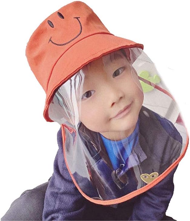 Kids Protective Hat Full Face Shield Fisherman Hat for Children, Safety Cover Windproof Dustproof Face Protection Isolation Mask Anti UV Sun Cap (One Size for 3-13T, Orange)