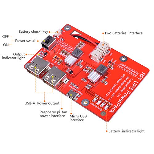 kuman UPS Battery Pack Expansion Board Power Supply for Raspberry Pi 3 Model B, B+,Pi 2 Model B & Pi 1 Model B+ A+ A (New Version Raspberry pi Battery Pack) - Thumbnail 2