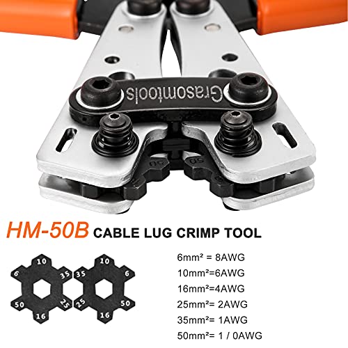 Battery Terminals Crimping Pliers with 60 pieces copper ring terminals, 8 sizes of terminals and 60 pieces heat shrink sleeves.