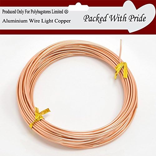POLYBAGSTORES 2mm x 20 Metres - LIGHT COPPER - Aluminium Craft Wire, Jewellery Modelling Florist Wire Findings - Available in 26 Colours