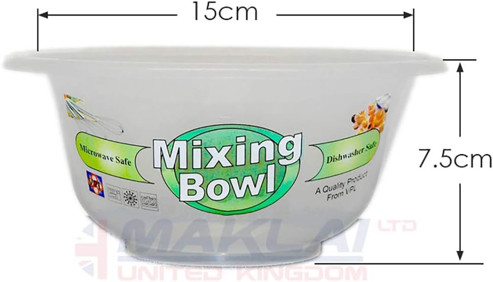 Set of 3 Mixing Bowls Set Clear Plastic Round Salad Serving Baking Kitchen, Transparent - Image 3