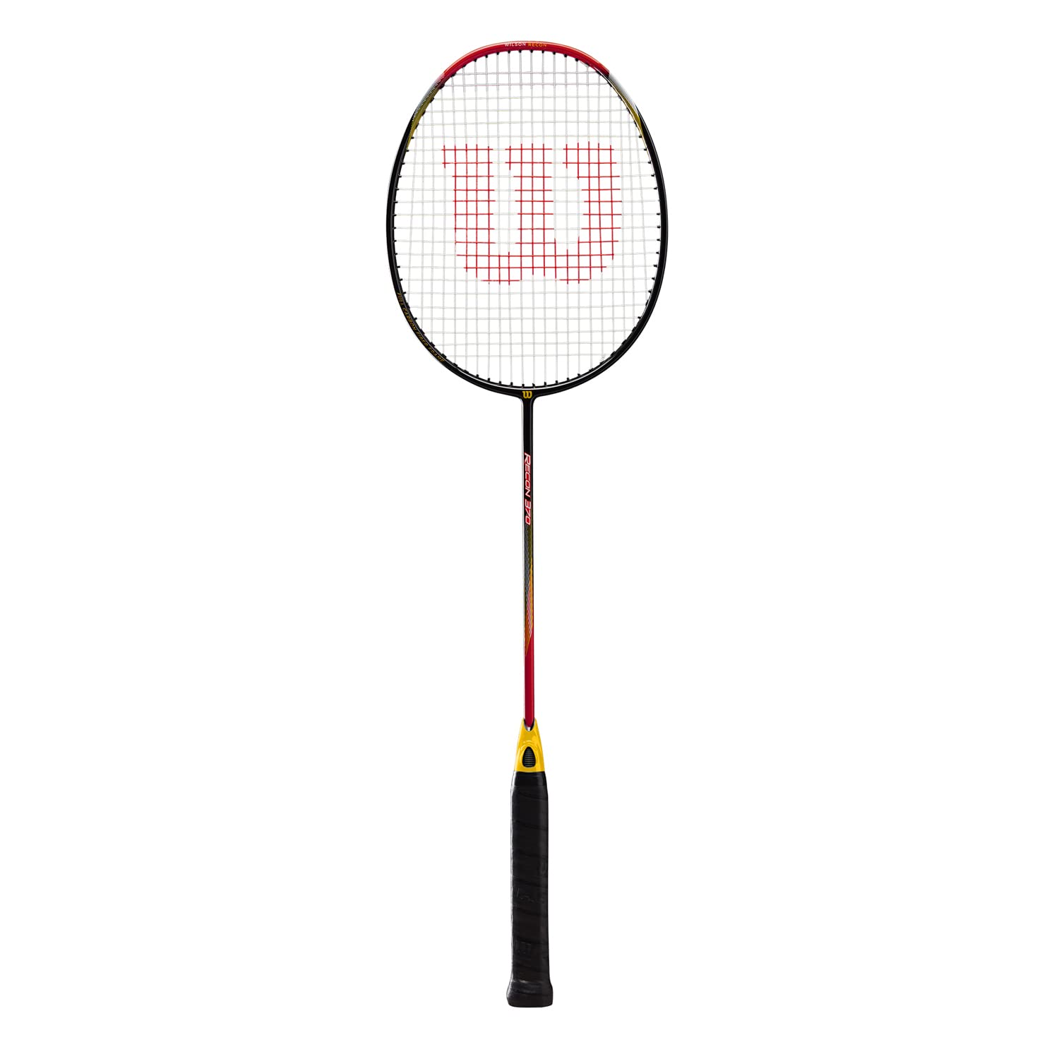 Wilson Recon 370 Badminton Racket, Grip Strength 6, Head Heavy Balance, Carbon Fibre, Black/Red/Gold
