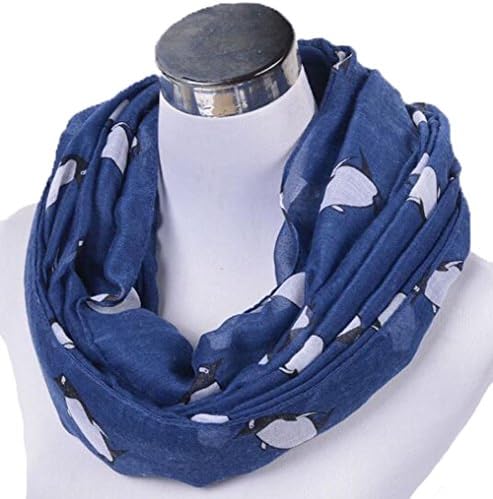Fashion Soft Lightweight Penguin Print Infinity Loop Scarf (Navy)