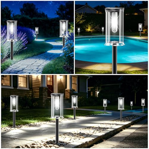 SOLARBABY Pack of 12 LED Solar Lights Outdoor Garden, IP65 Outdoor Solar Lights with Twilight Sensor and Auto Ignition, Solar Lighting for Path, Garden, Terrace and Sidewalk, Cold White Light