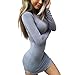 Yonala Womens Irregular Hem Long Sleeve Dress Solid Bodycon T Shirt Mini Dress Grey