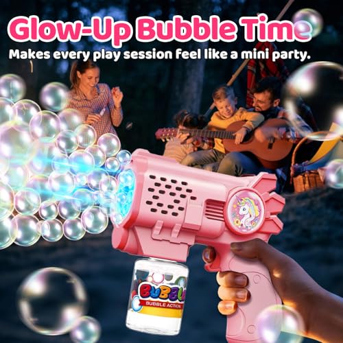 Tecnock 3 Pack Automatic Bubble Guns for Kids, 12 AA Batteries Included, 3 Solution Bottles and 5 Refills, Lightweight, Leak-Proof, Birthday and Party Gift