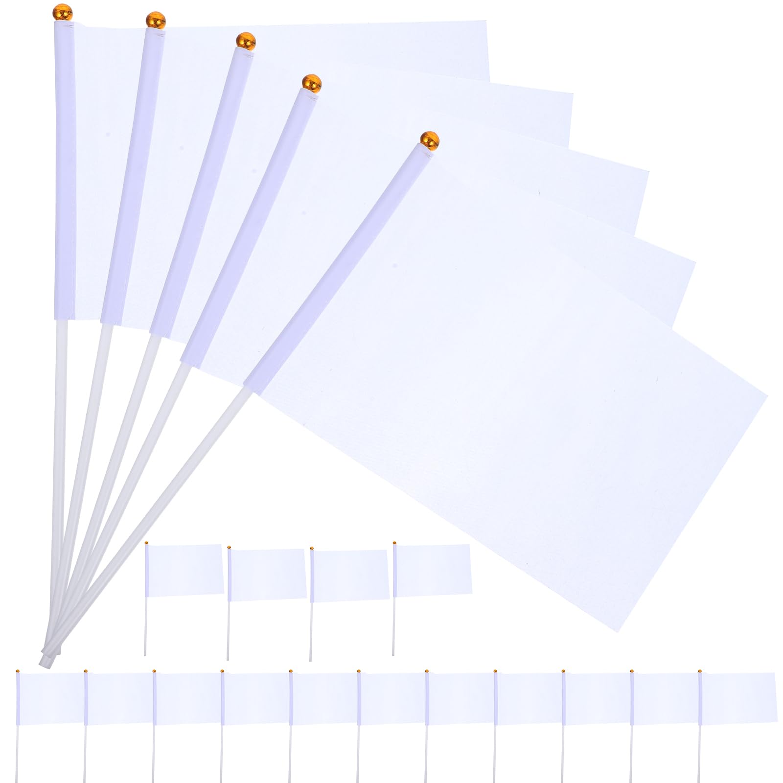 Amosfun Pack of 20 White Empty Stick Flags Hand Small White Flags on Stick for Party Sports Clubs Festival Events