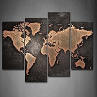 Firstwallart General World Map Black Background Wall Art Painting Pictures Print On Canvas Art The Picture For Home Modern Decoration