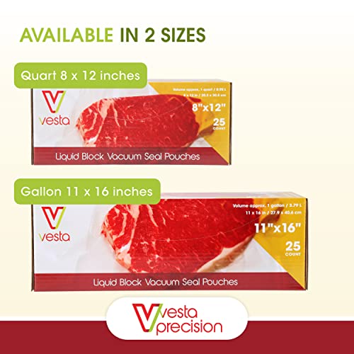 Vesta Precision Liquid Block Vacuum Seal Pouches Clear and Embossed