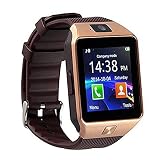 Bluetooth 3.0 reloj inteligente con cámara, TF / tarjeta SIM ranura con podómetro función anti-perdida para Samsung, HTC, LG, Sony, Huawei teléfonos inteligentes Android y iOS (función parcial) (oro)