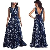 Women Dress,Haoricu Sexy Women Floral Long Backless Formal Party Wedding Dress (M, Blue)