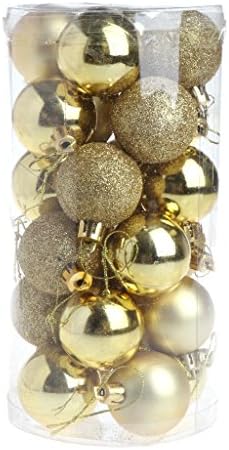 LinkinStar 24 Pcs Glitter Christmas Balls Baubles Tree Hanging Ornament Party Wedding Decor (Golden)