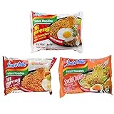 Indomie Instant Noodle 3 Flavors Variety (Pack of 30) - Fried Noodles, Hot Spicy, Special Chicken (10 packs each)
