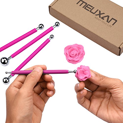 Meuxan 9 Piece Ball Styluses Dotting Tools Rubber Brushes Set for Rock Painting, Polymer Clay & Pottery Craft, Pattern Embossing Art