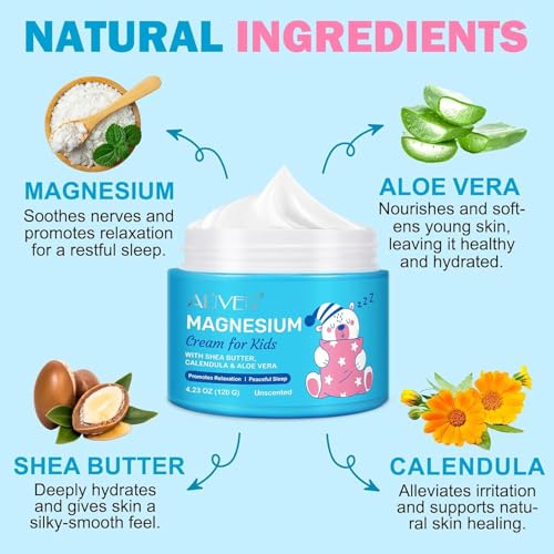 Magnesium Lotion For Kids & Babies, Bedtime Cream For Sleep, Leg Cramps, Lavender Calming Magnesium Oil Lotion For Bone & Muscle Relaxation, Apply to Feet
