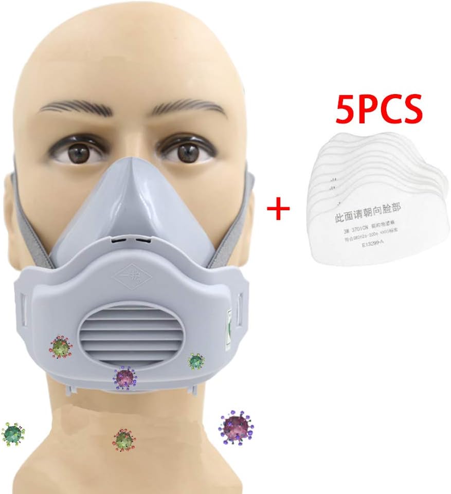 Dust Half Respirator with Replaceable and Reusable Filters Included, Pack of 1 with 5 Filters