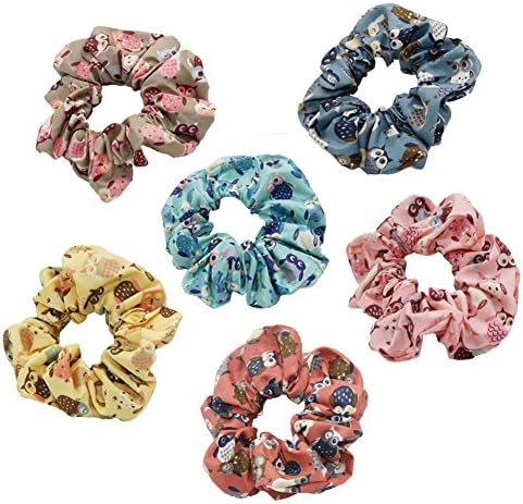 6Pack Women Animal Cotton Hair Scrunchies Cute Owl Scrunchie
