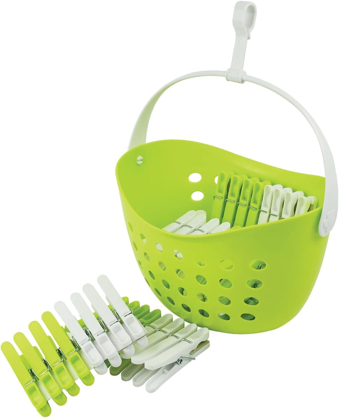 Laguelle - Basket with 48 Recycled Non-Slip Tongs - Made in France - Green and White