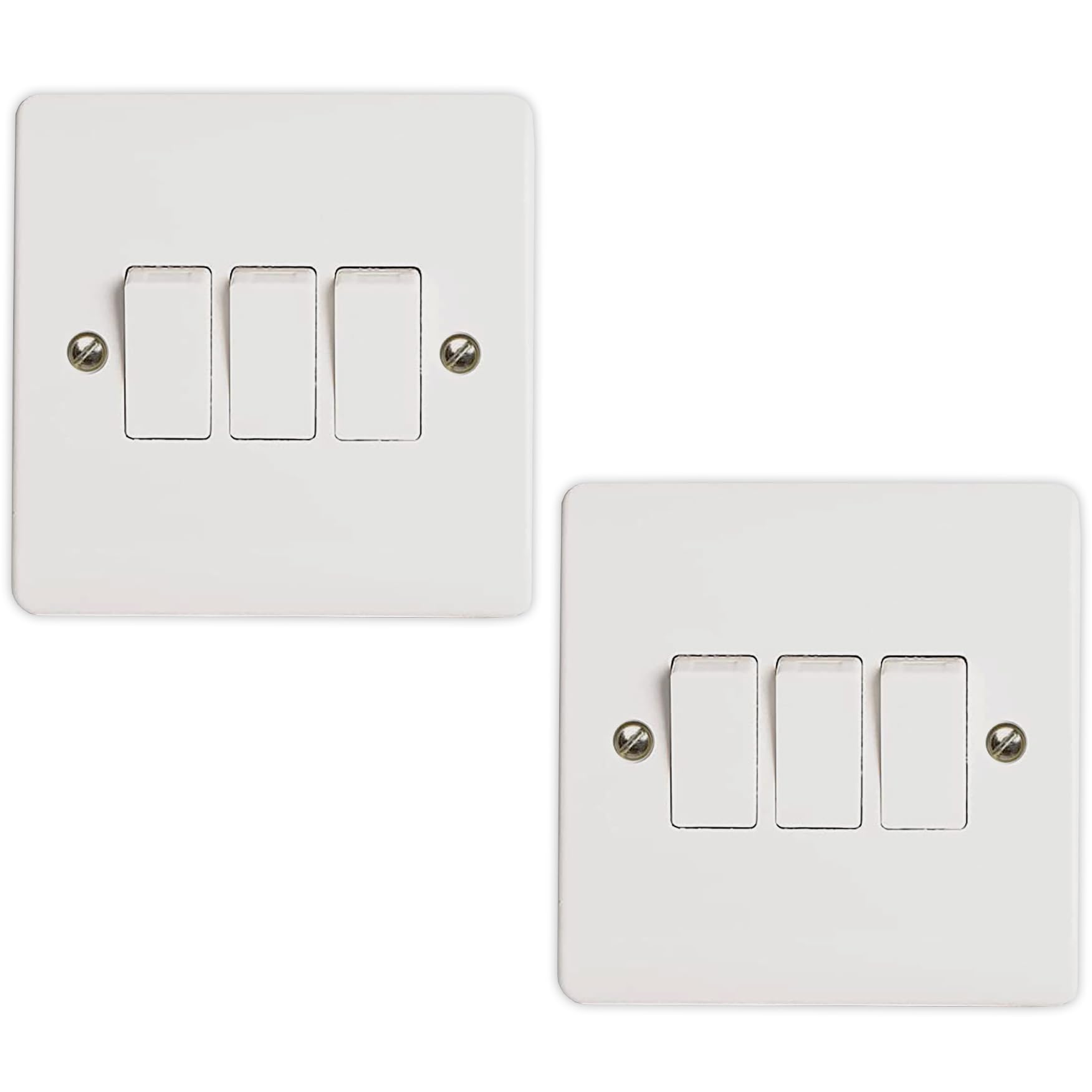 Body-Plus 3 Gang 2 Way Light Switch - White Electric Curved Edge Light Switches with Screws - 250 V A.C, 10AX Electrical Wall Light Switch for Home, Office, Industries, etc (2PCS)