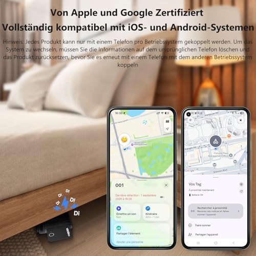 VOCOlinc Dual System Air Tag Card Pack of 2, Rechargeable Wallet Tracker Compatible with Android App Google Locate or iOS Apple Locate, Locator for Wallet/Luggage/Bags