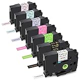 Freshworld Compatible Label Tape Replacement for Brother P Touch TZ 12mm 0.47Inch Laminated Label Maker Tape (White/Gold/Green/Berry Pink/Purple/Blue/Pink),for P-Touch PT D210 H110 D600 1230PC 1280,7P
