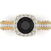 Clara Pucci 2.37 cttw Onyx 14K Yellow Gold Halo Ring for Women - Cocktail Statement Fashion Jewelry Gift (7.5mm, Round Cut)