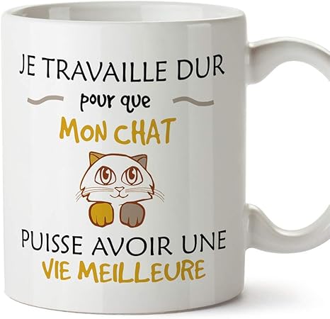 Mugffins Mug Tasses De Petit Déjeuner Originales Je Travaille Dur Pour Que Mon Chat Puisse Avoir Une Vie Meilleure Idées De Cadeaux Drôles