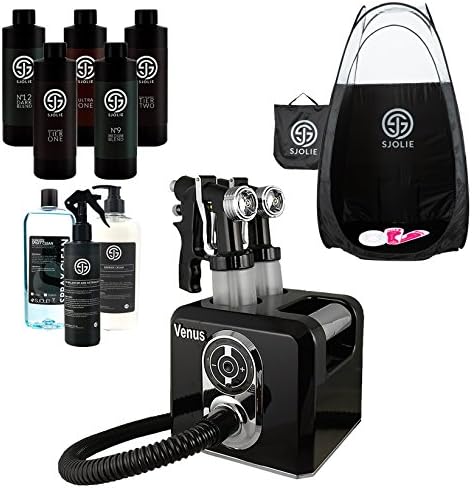 Venus Spray Tan Machine and Gun System with SJolie Airbrush Tanning Solution Sunless Pro Kit and Pop Up Black Tent