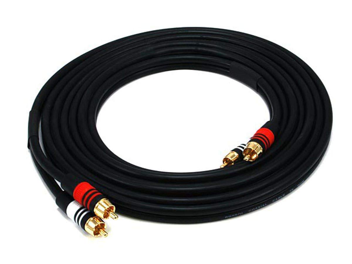 Monoprice Premium Two-Channel Audio Cable - 12 Feet - Black | 2 RCA Plug to 2 RCA Plug 22AWG, Male to Male