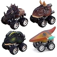 USVSU Dinosaur Toys, Pull Back Dino Cars with Big Tire for 2 to 5 Year Old Boys Girls Gifts 4 Pack Toy Cars