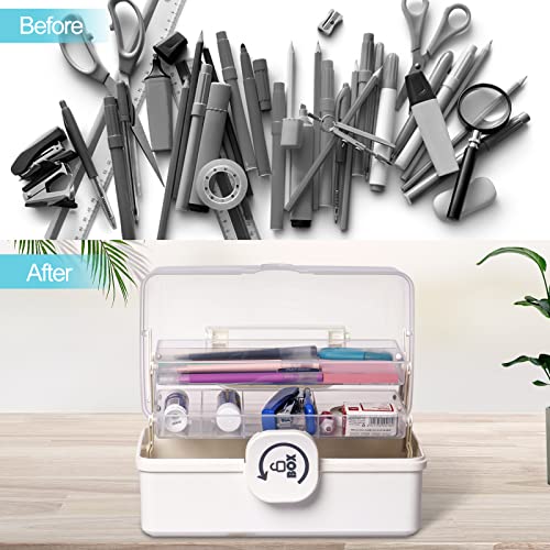 Art Box Organizer and Craft Box with 3Layers Folding Tray, Clear