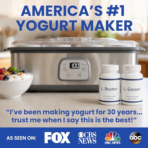 Ultimate Probiotic Yogurt Maker for Easy-to-Make Live Probiotics at Home with Adjustable Time & Temp Control, Best Kitchen Gift for Men & Women's Gut Health, UNLIMITED LIFETIME WARRANTY (8-Jar Model)
