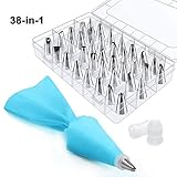 HUASHAN Russian Piping Tips, Cake Decorating Tips, 36 Pcs Russian Nozzles Cake Baking Kit for Cupcakes Cookies - 36 Tips, 2 Couplers,1 Pastry Bag