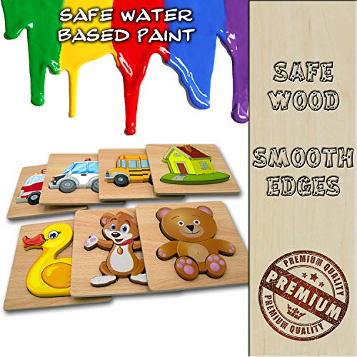 Wooden Educational Jigsaw Puzzles - 7 Pack - Toddler Preschool Game - Kids Learning Toy - Learn Color & Shapes - Driddle - Thumbnail 4