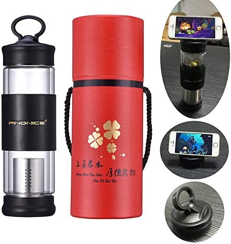 Glass Double&Phone Holder-Solarsea Tea Infuser Travel Mug Strainer with .12oz Tea Borosilicate Glass for Loose Leaf Tea, Matcha, Fruit and Cold Brew Coffee.FREE Tea Cup with Stainless Steel Mesh Filte