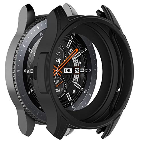 Cywulin Silicone Protection Case for Samsung Galaxy Watch 46mm, Soft TPU Scratch Proof Shockproof All-Around Protective Bumper Shell for Smartwatch SM-R805 SM-R800 Gear S3 Frontier (46mm, Black)