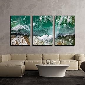 3 Piece Canvas Wall Art - Closeup of Sea Waves with Foam - Modern Home Art Stretched and Framed Ready to Hang - 16"x24"x3 Panels