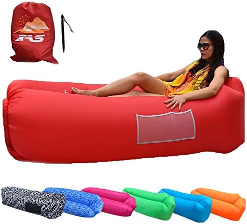 XAS Inflatable Lounger Sofa Pouch Couch Portable Lazy Bag Ideal Waterproof Air Bean Bag for Travelling, Camping, Beach, Park, Backyard (Red)