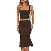 CHYRII Womens Two Piece Sets Sleeveless Squre Neck Cropped Top Bodycon Midi Skirt Midi Dress Outfit